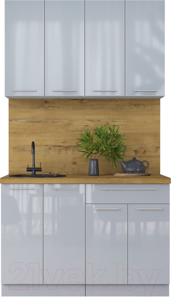 Изображение товара Кухонный гарнитур Интерлиния Мила Пластик 1.2 А (туманный глянец/туманный глянец/дуб бунратти)