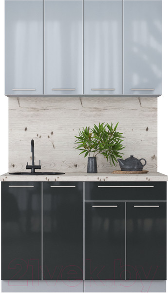 Изображение товара Кухонный гарнитур Интерлиния Мила Пластик 1.2 А (туманный глянец/антрацит/бискайская сосна)