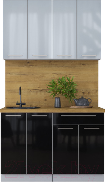 Изображение товара Кухонный гарнитур Интерлиния Мила Пластик 1.2 А (туманный глянец/черный/дуб бунратти)