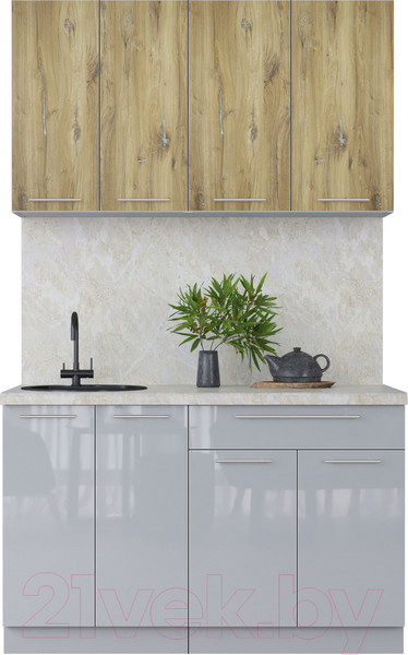 Изображение товара Кухонный гарнитур Интерлиния Мила Пластик 1.3 А (дуб эпоксид/туманный глянец/опал светлый)