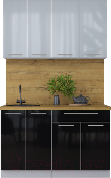 Изображение товара Кухонный гарнитур Интерлиния Мила Пластик 1.3 А (туманный глянец/черный/дуб бунратти)