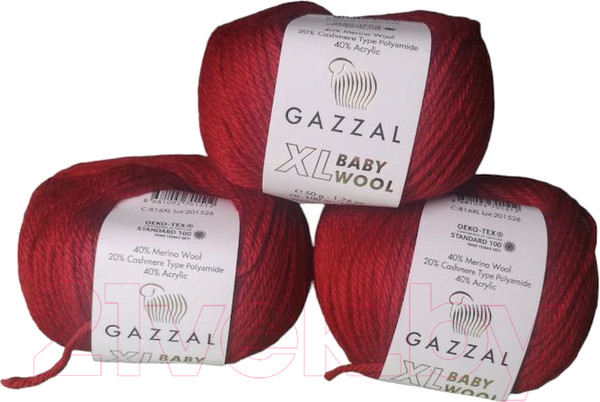 Изображение товара Набор пряжи для вязания Gazzal Baby Wool XL 816 (3 мотка, темно-красный)