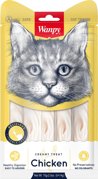 Изображение товара Лакомство для кошек Wanpy Cat Нежное пюре из курицы (5x14г)