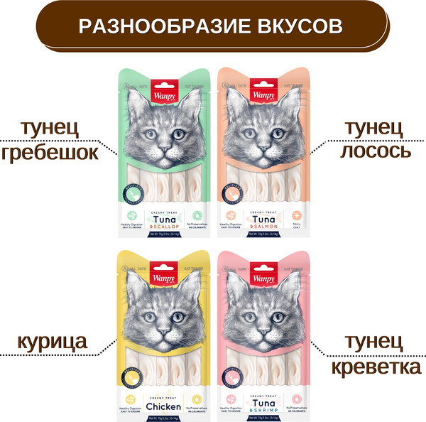 Изображение товара Лакомство для кошек Wanpy Cat Нежное пюре из курицы (5x14г)