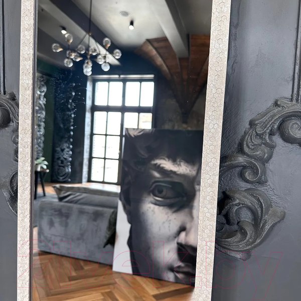 Изображение товара Зеркало A+T Home Decor в багетной раме Соты 34x120см / 251521 (белый)