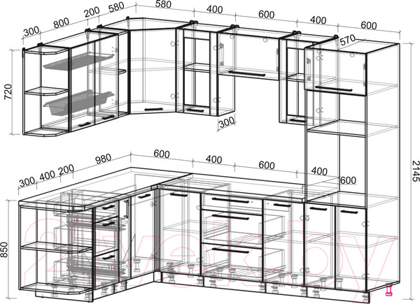 Изображение товара Кухонный гарнитур Интерлиния Мила Пластик 1.88x2.6 левая (дуб эпоксид/антрацит/серый каспий)