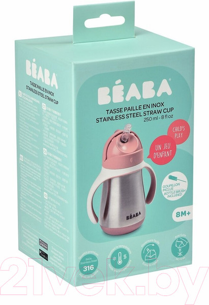 Изображение товара Поильник Beaba Tasse Paille Inox Термос 913482 (250мл, Pink)