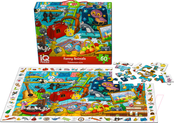 Изображение товара Пазл Айрис-пресс IQ с развивающей игрой. Забавные зверушки / 9785811272594 (60эл)