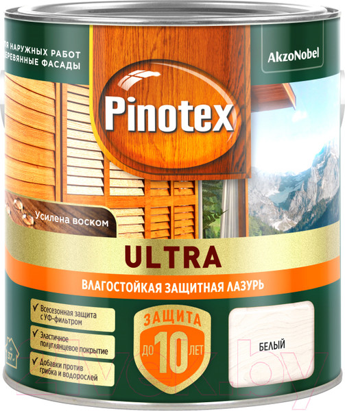 Изображение товара Лазурь для древесины Pinotex Ультра Влагостойкая 5803416 (2.5л, белый)