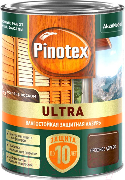 Изображение товара Лазурь для древесины Pinotex Ультра Влагостойкая 5803726 (900мл, ореховое дерево)
