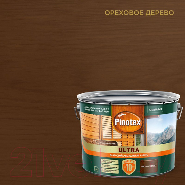 Изображение товара Лазурь для древесины Pinotex Ультра Влагостойкая 5803406 (9л, ореховое дерво)