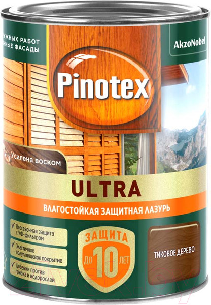 Изображение товара Лазурь для древесины Pinotex Ультра Влагостойкая 5803749 (900мл, тиковое дерево)