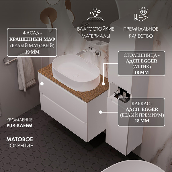 Изображение товара Тумба под умывальник ЗОВ Дион 60 / D60LWP0M9003MKV5-LDSPA (аттик/белый матовый)