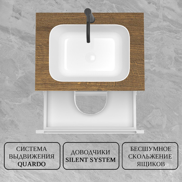 Изображение товара Тумба под умывальник ЗОВ Дион 60 / D60LWP0M9003MKV5-LDSPA (аттик/белый матовый)