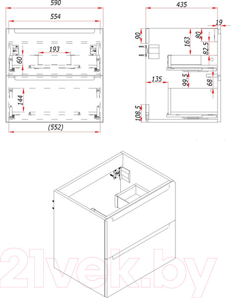 Изображение товара Тумба под умывальник ЗОВ Дион 60 / D60LWP0M9003MKV5-LDSPA (аттик/белый матовый)