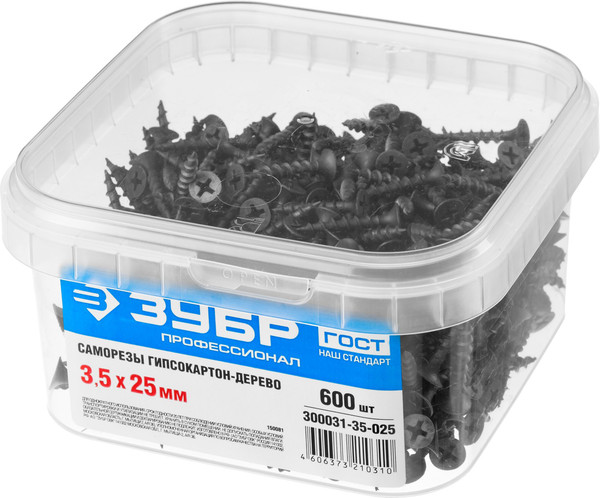 Изображение товара Саморез Зубр СГД гипсокартон-дерево 25х3.5мм / 300031-35-025 (600шт, фосфатированные)