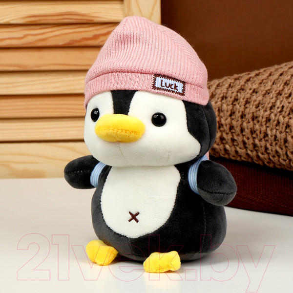 Изображение товара Мягкая игрушка Sima-Land Пингвин с рюкзаком в розовой шапке / 10324639