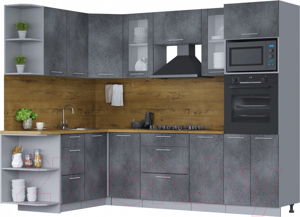 Изображение товара Кухонный гарнитур Интерлиния Мила 1.68x2.6 левая (бетон портленд/бетон портленд/дуб бунратти)