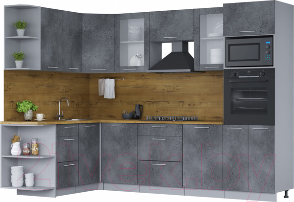 Изображение товара Кухонный гарнитур Интерлиния Мила 1.68x2.8 левая (бетон портленд/бетон портленд/дуб бунратти)