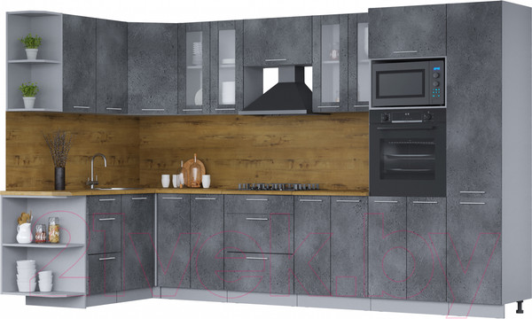 Изображение товара Кухонный гарнитур Интерлиния Мила 1.68x3.4 левая (бетон портленд/бетон портленд/дуб бунратти)