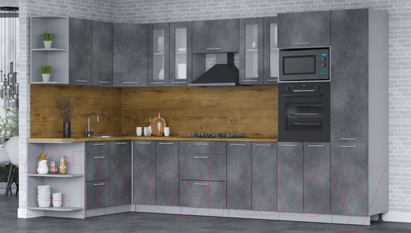 Изображение товара Кухонный гарнитур Интерлиния Мила 1.68x3.4 левая (бетон портленд/бетон портленд/дуб бунратти)