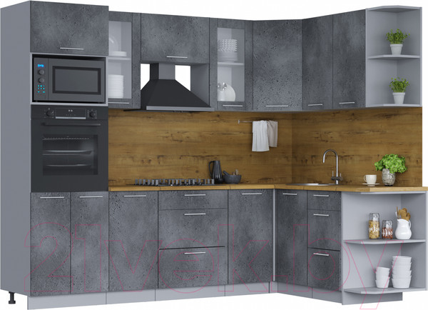 Изображение товара Кухонный гарнитур Интерлиния Мила 1.68x2.6 правая (бетон портленд/бетон портленд/дуб бунратти)