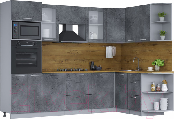 Изображение товара Кухонный гарнитур Интерлиния Мила 1.68x2.8 правая (бетон портленд/бетон портленд/дуб бунратти)