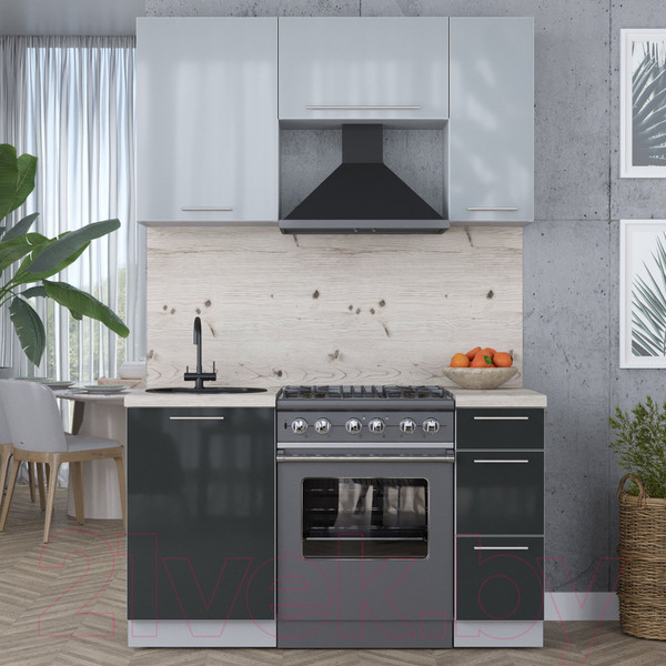 Изображение товара Кухонный гарнитур Интерлиния Мила Пластик 1.5 А (туманный глянец/антрацит/бискайская сосна)