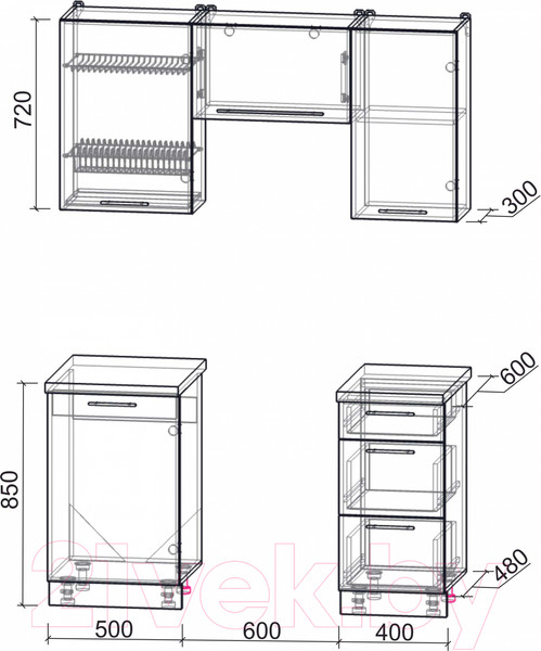 Изображение товара Кухонный гарнитур Интерлиния Мила Пластик 1.5 А (туманный глянец/черный/дуб бунратти)