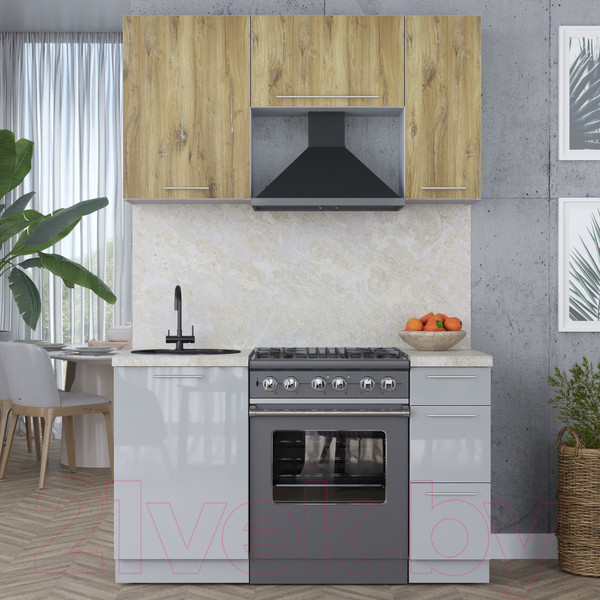 Изображение товара Кухонный гарнитур Интерлиния Мила Пластик 1.7 А (дуб эпоксид/туманный глянец/опал светлый)