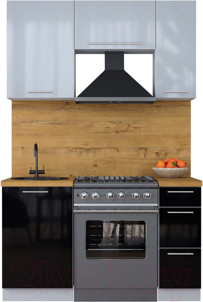 Изображение товара Кухонный гарнитур Интерлиния Мила Пластик 1.7 А (туманный глянец/черный/дуб бунратти)