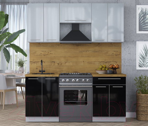 Изображение товара Кухонный гарнитур Интерлиния Мила Пластик 1.8 А (туманный глянец/черный/дуб бунратти)