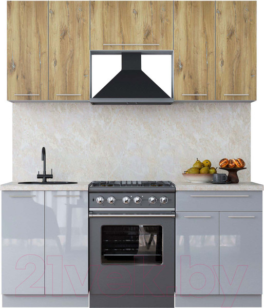 Изображение товара Кухонный гарнитур Интерлиния Мила Пластик 1.9 А (дуб эпоксид/туманный глянец/опал светлый)