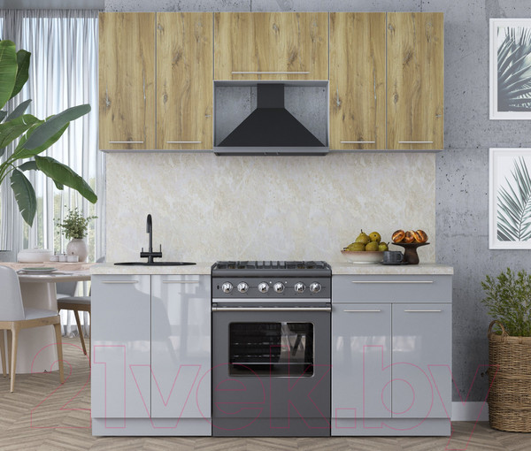 Изображение товара Кухонный гарнитур Интерлиния Мила Пластик 1.9 А (дуб эпоксид/туманный глянец/опал светлый)