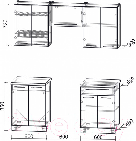 Изображение товара Кухонный гарнитур Интерлиния Мила Пластик 1.9 А (дуб эпоксид/туманный глянец/опал светлый)