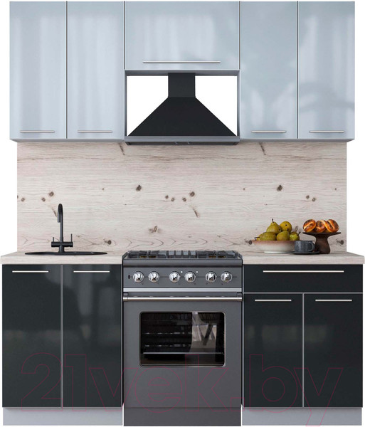 Изображение товара Кухонный гарнитур Интерлиния Мила Пластик 1.9 А (туманный глянец/антрацит/бискайская сосна)
