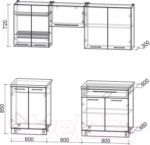 Изображение товара Кухонный гарнитур Интерлиния Мила Пластик 2.0 А (дуб эпоксид/туманный глянец/опал светлый)