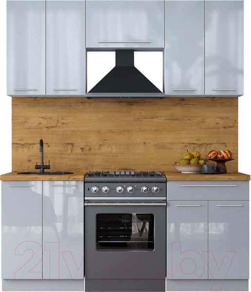 Изображение товара Кухонный гарнитур Интерлиния Мила Пластик 2.0 А (туманный глянец/туманный глянец/дуб бунратти)