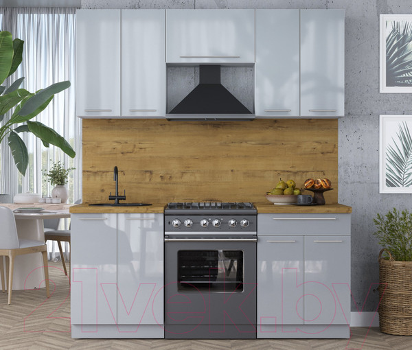 Изображение товара Кухонный гарнитур Интерлиния Мила Пластик 2.0 А (туманный глянец/туманный глянец/дуб бунратти)