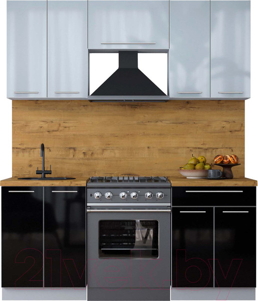 Изображение товара Кухонный гарнитур Интерлиния Мила Пластик 2.0 А (туманный глянец/черный/дуб бунратти)