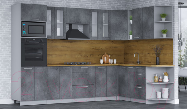 Изображение товара Кухонный гарнитур Интерлиния Мила 1.88x3.0 правая (бетон портленд/бетон портленд/дуб бунратти)