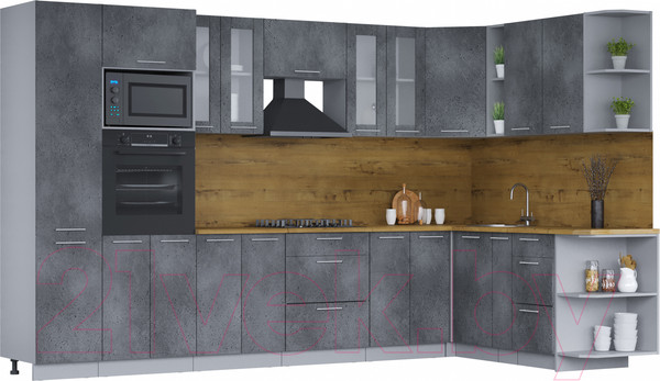 Изображение товара Кухонный гарнитур Интерлиния Мила 1.88x3.4 правая (бетон портленд/бетон портленд/дуб бунратти)