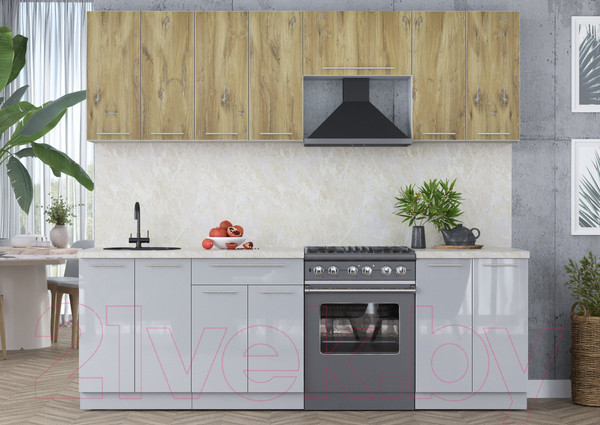 Изображение товара Кухонный гарнитур Интерлиния Мила Пластик 2.4 А (дуб эпоксид/туманный глянец/опал светлый)