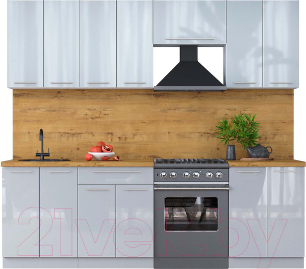 Изображение товара Кухонный гарнитур Интерлиния Мила Пластик 2.4 А (туманный глянец/туманный глянец/дуб бунратти)
