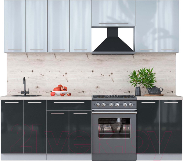 Изображение товара Кухонный гарнитур Интерлиния Мила Пластик 2.4 А (туманный глянец/антрацит/бискайская сосна)