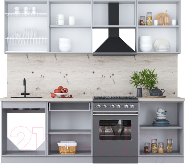 Изображение товара Кухонный гарнитур Интерлиния Мила Пластик 2.4 А (туманный глянец/черный/дуб бунратти)