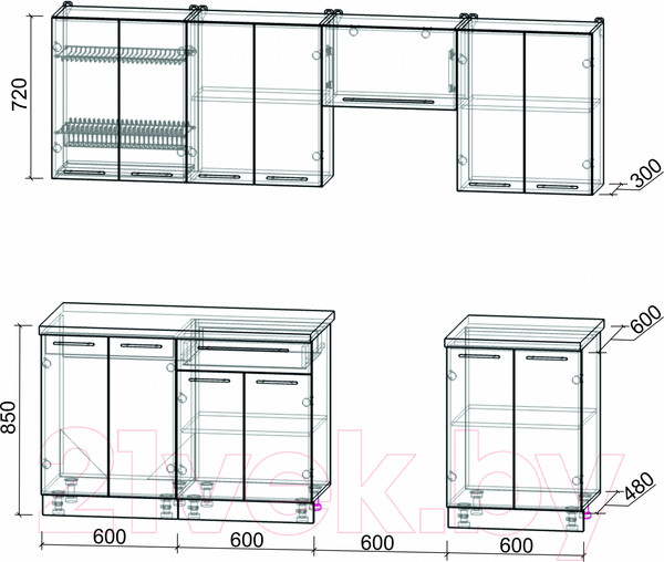 Изображение товара Кухонный гарнитур Интерлиния Мила Пластик 2.4 А (туманный глянец/черный/дуб бунратти)