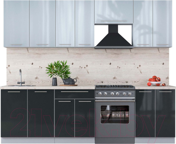 Изображение товара Кухонный гарнитур Интерлиния Мила Пластик 2.6 А (туманный глянец/антрацит/бискайская сосна)