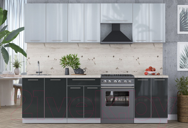 Изображение товара Кухонный гарнитур Интерлиния Мила Пластик 2.6 А (туманный глянец/антрацит/бискайская сосна)