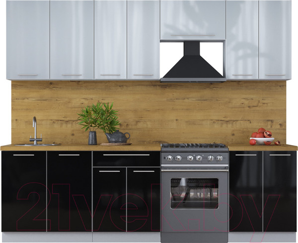 Изображение товара Кухонный гарнитур Интерлиния Мила Пластик 2.6 А (туманный глянец/черный/дуб бунратти)
